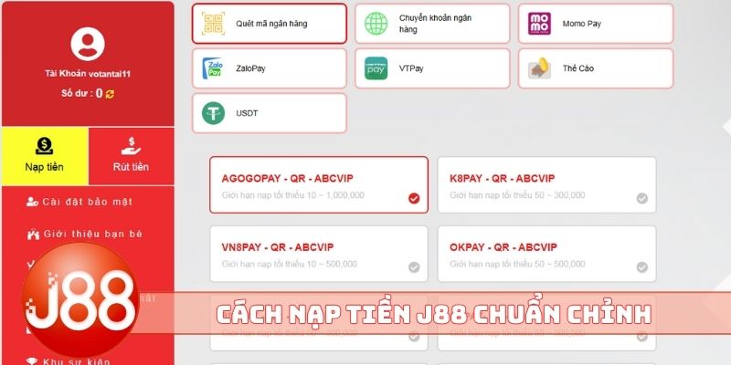 Cách nạp tiền J88 chuẩn chỉnh cho newbie